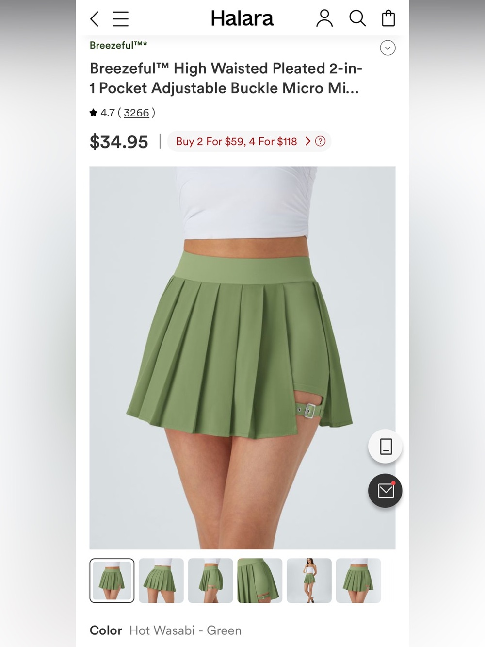 Halara High Waisted Pleated 2-in-1 Pocket Adjustable Buckle Mini Skort